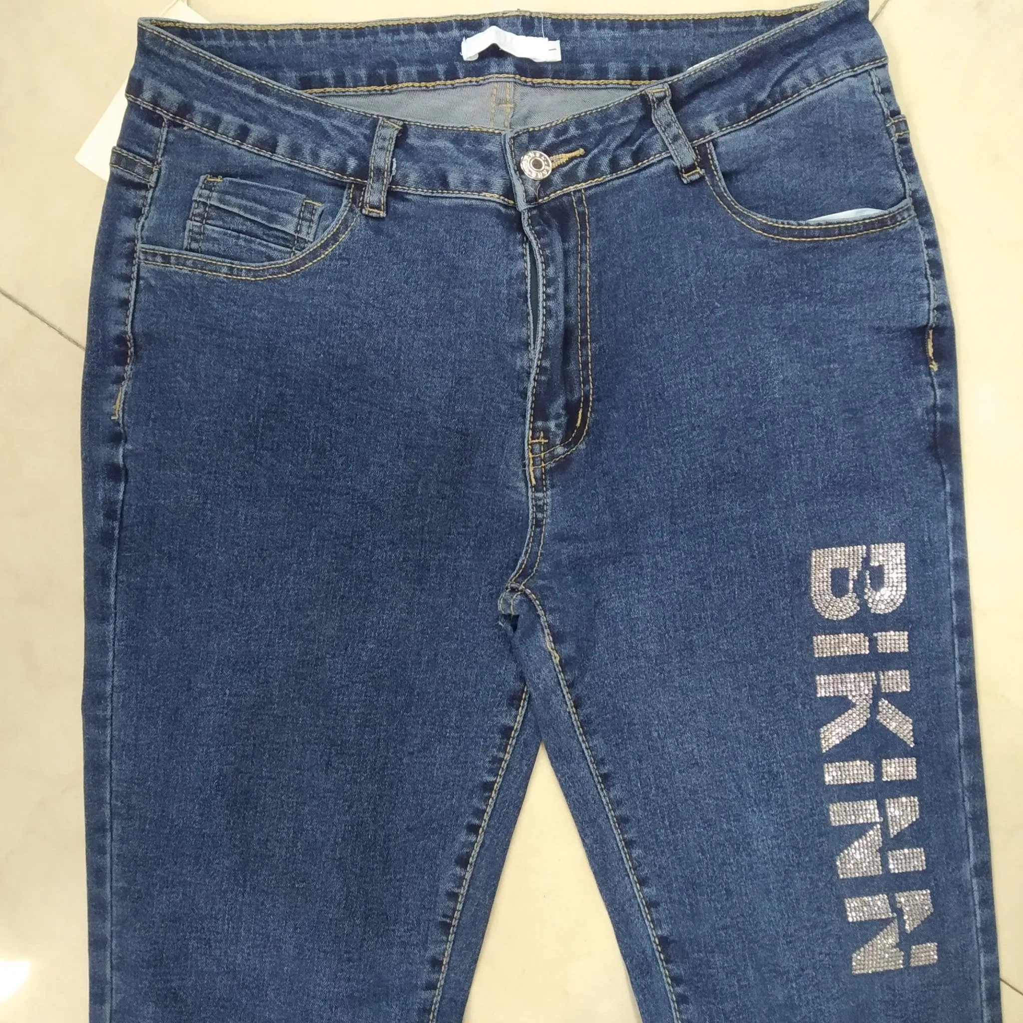 Jeans Strech diamonds logo high waist