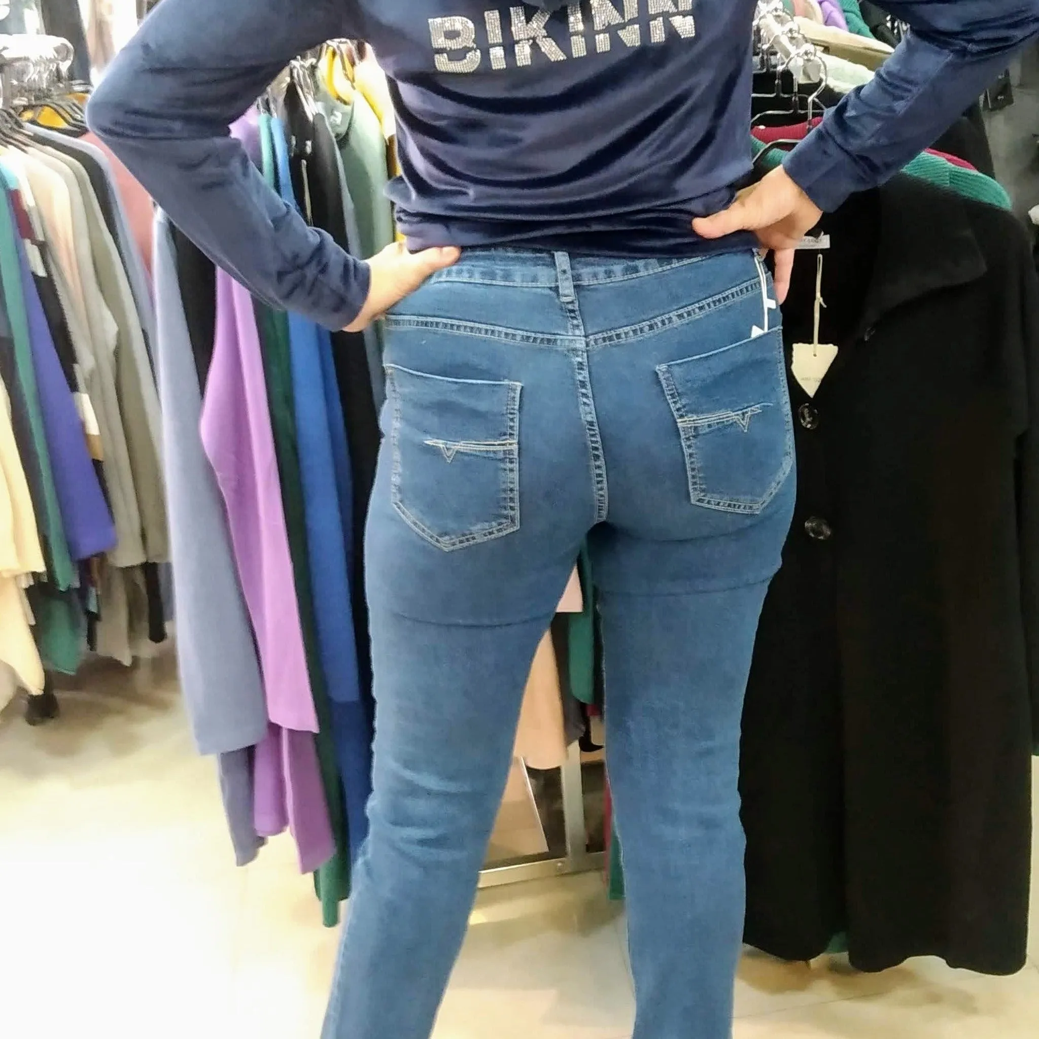 Jeans Strech diamonds logo high waist