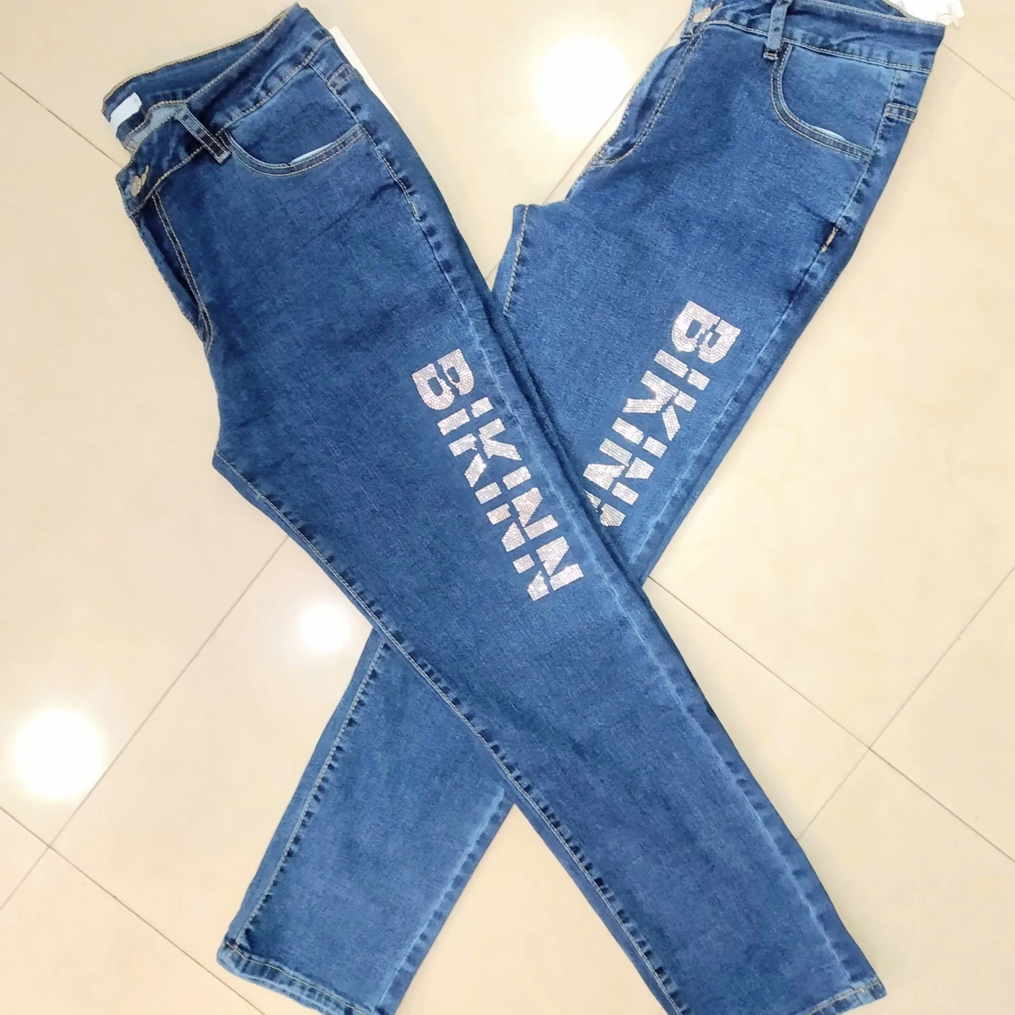 Jeans Strech diamonds logo high waist