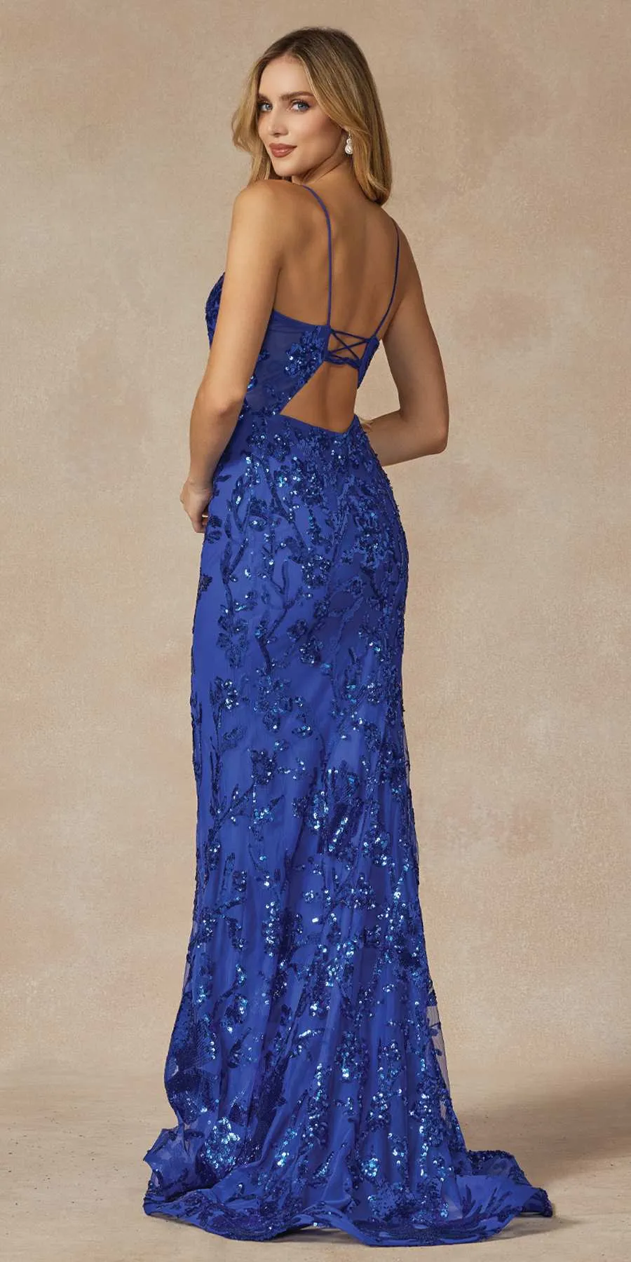 Juliet 2411 Long Sequin Lace Embellishments Fitted Prom Gown