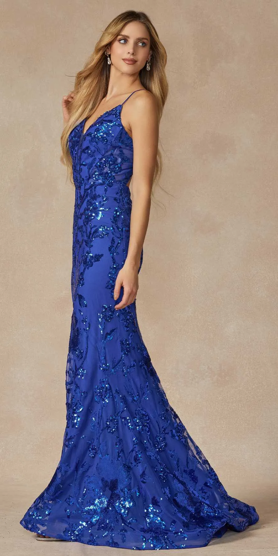 Juliet 2411 Long Sequin Lace Embellishments Fitted Prom Gown