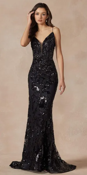 Juliet 2411 Long Sequin Lace Embellishments Fitted Prom Gown