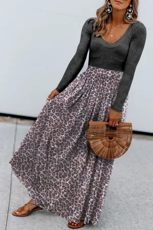 KaleaBoutique Long Sleeve Fitted Bodice Leopard Maxi Dress