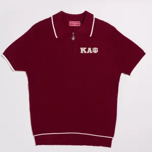 Kappa Alpha Psi Greek Letter Waffle Knit Zip Polo (Krimson)