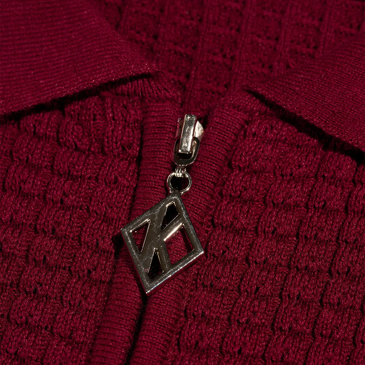 Kappa Alpha Psi Greek Letter Waffle Knit Zip Polo (Krimson)