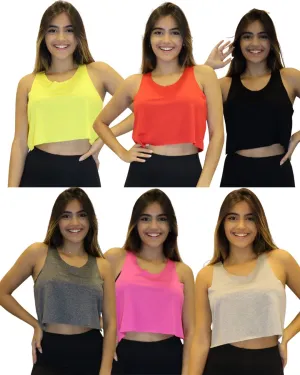 KIT 3 Cropped Regata Corte a Fio Feminina Fitness