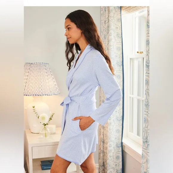 LAKE Pima Cotton Robe Blue/White Gingham