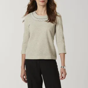 Laura Scott Women's Plus Embellished Sweater Tabby Grey