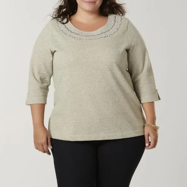 Laura Scott Women's Plus Embellished Sweater Tabby Grey