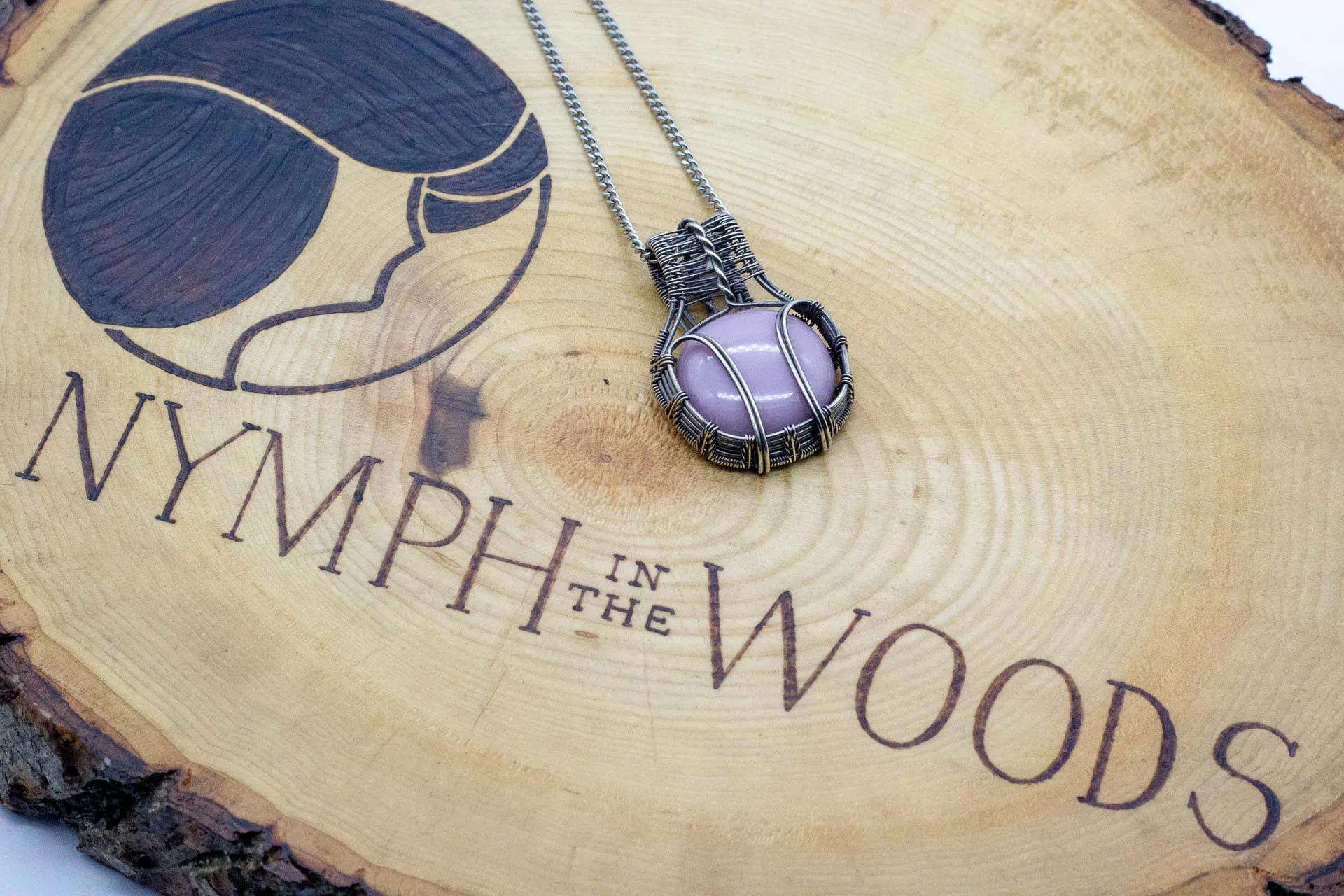 Lavender Fused Glass Pendant with Sterling Silver Wire Wrapping