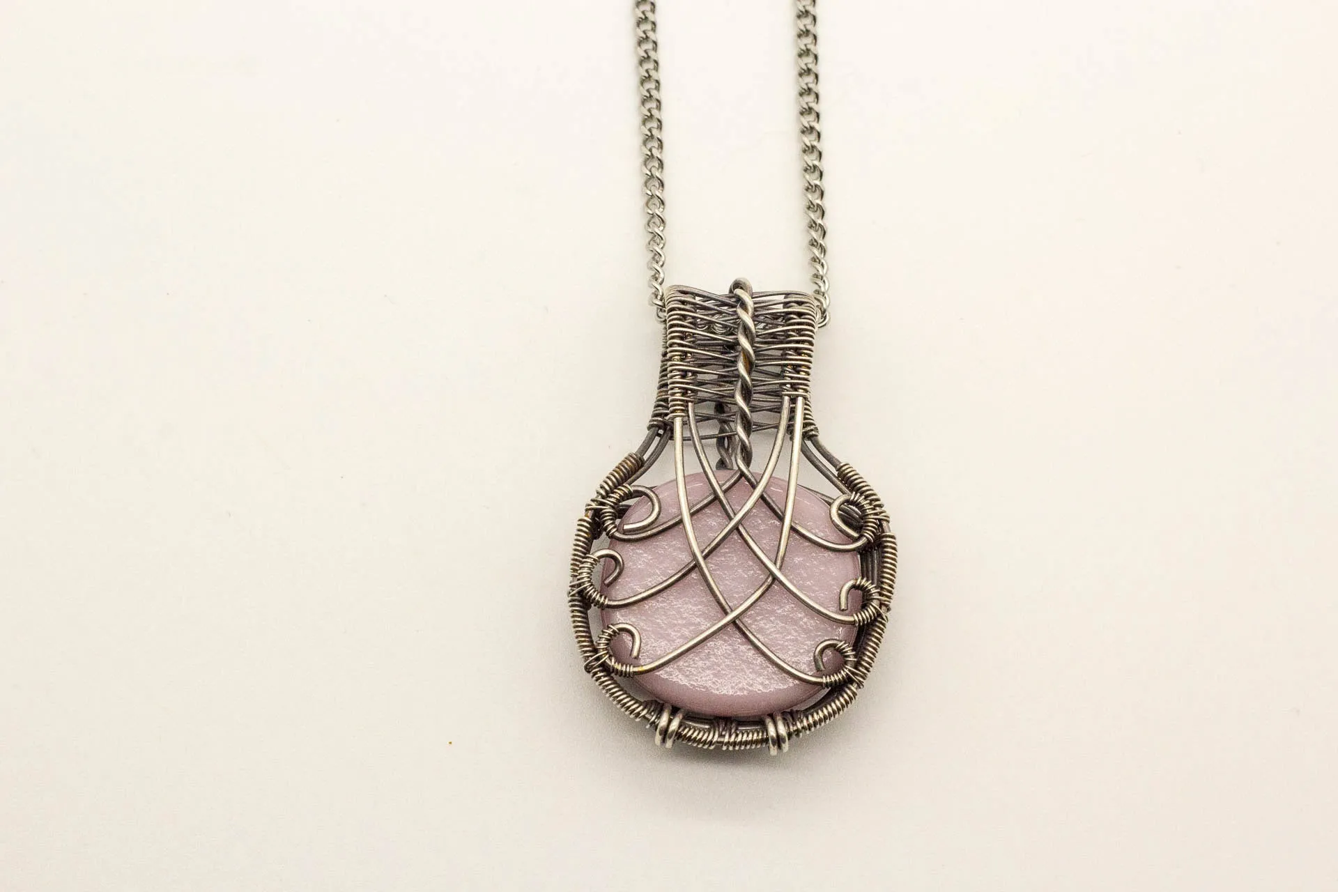 Lavender Fused Glass Pendant with Sterling Silver Wire Wrapping