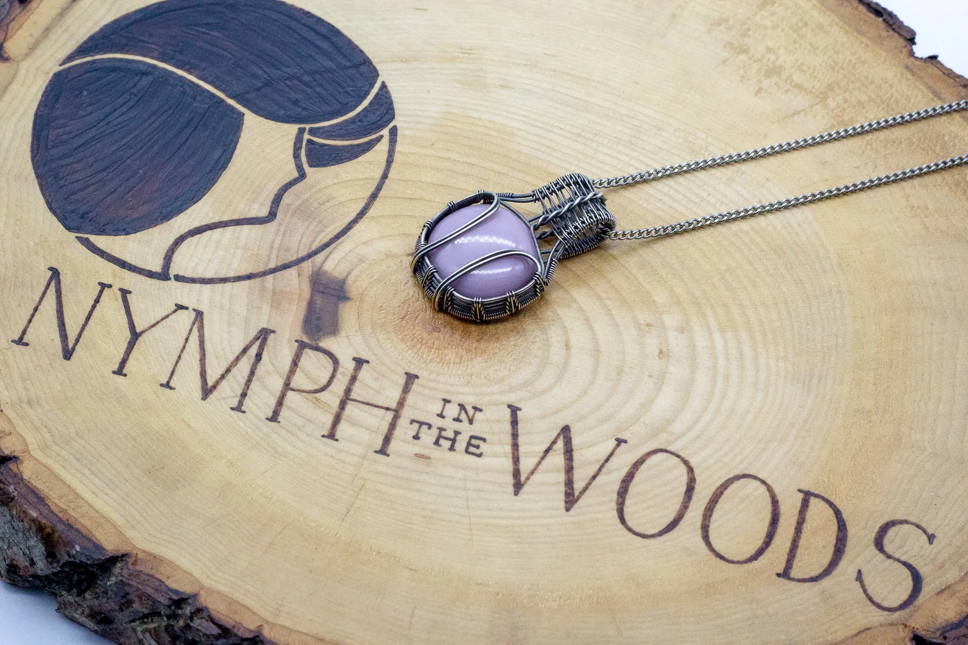 Lavender Fused Glass Pendant with Sterling Silver Wire Wrapping