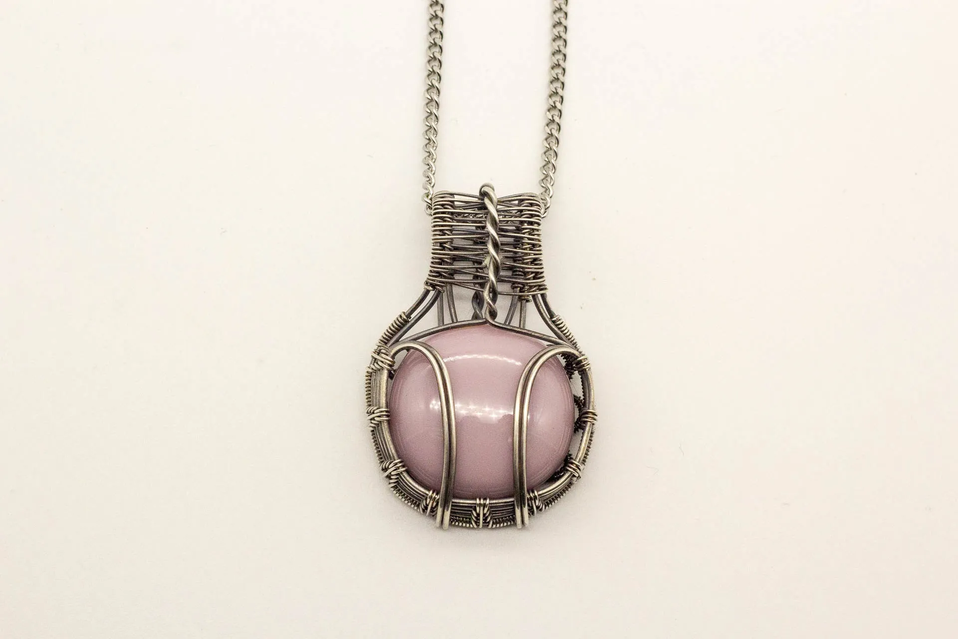 Lavender Fused Glass Pendant with Sterling Silver Wire Wrapping