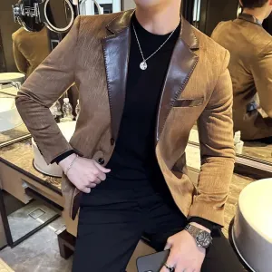 Leather Suit Jacket Men's Autumn New Business Casual Tuxedo Fashion Slim Fit Ruffian Handsome Suit Blazers Top Brand Clothing