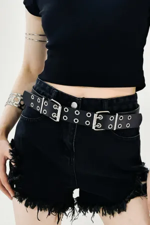 Leather Two Row Eyelet Belt – Edgy Double Grommet Punk