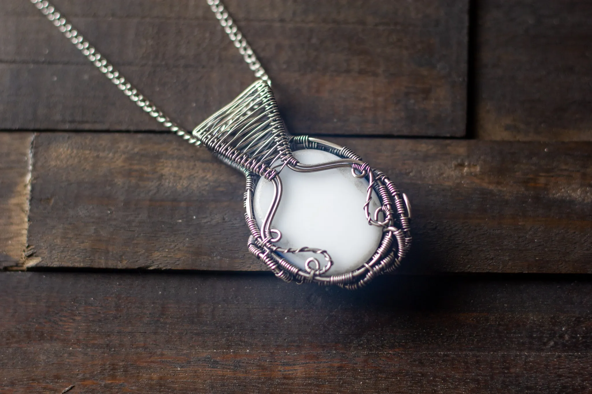 Light Blue Fused Glass Pendant with Sterling Silver Wire Wrapping