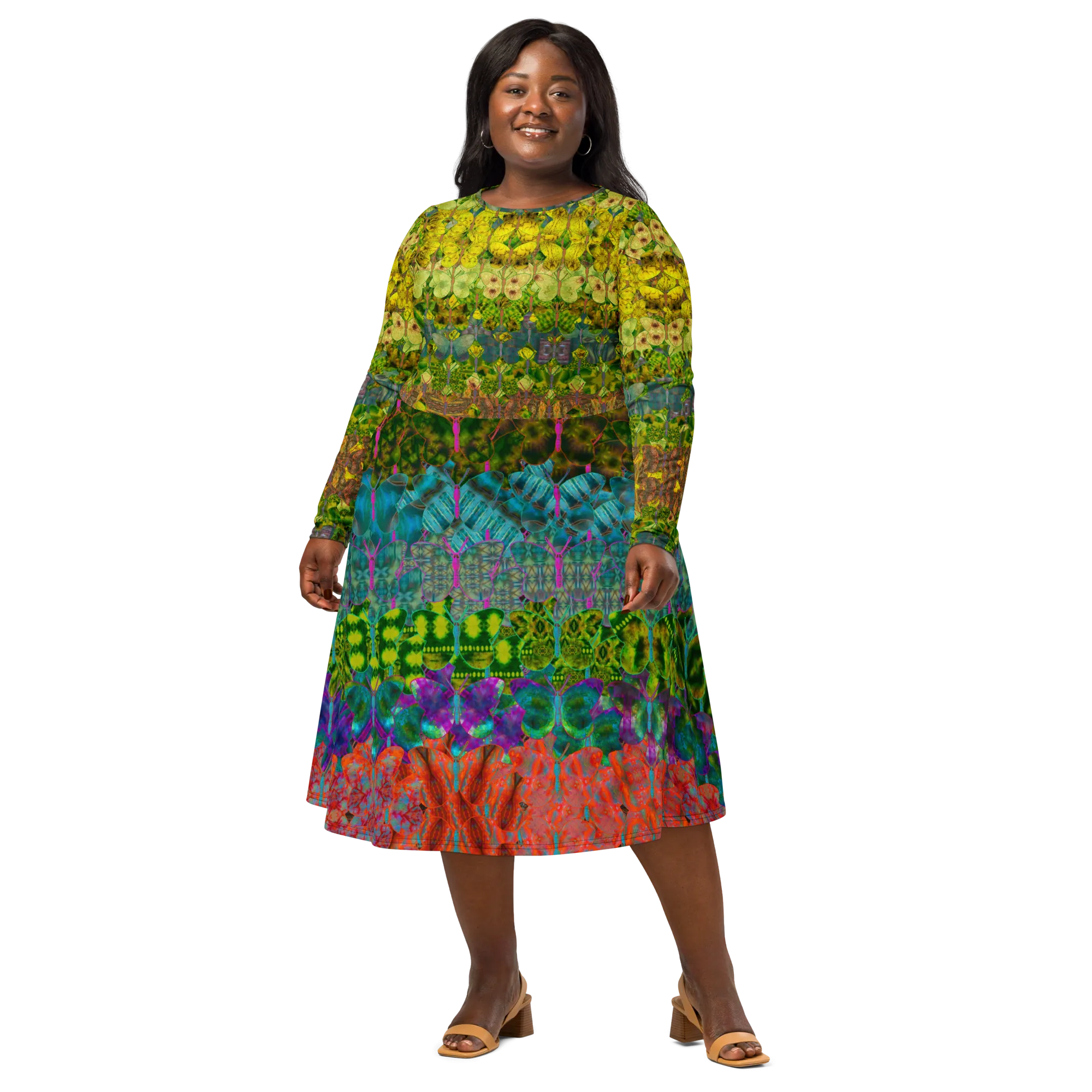 Long Sleeve Midi Dress (Her/Muliebris)(Butterfly Glade Tree Link Pride Stripes) RJSTHS2022 RJS