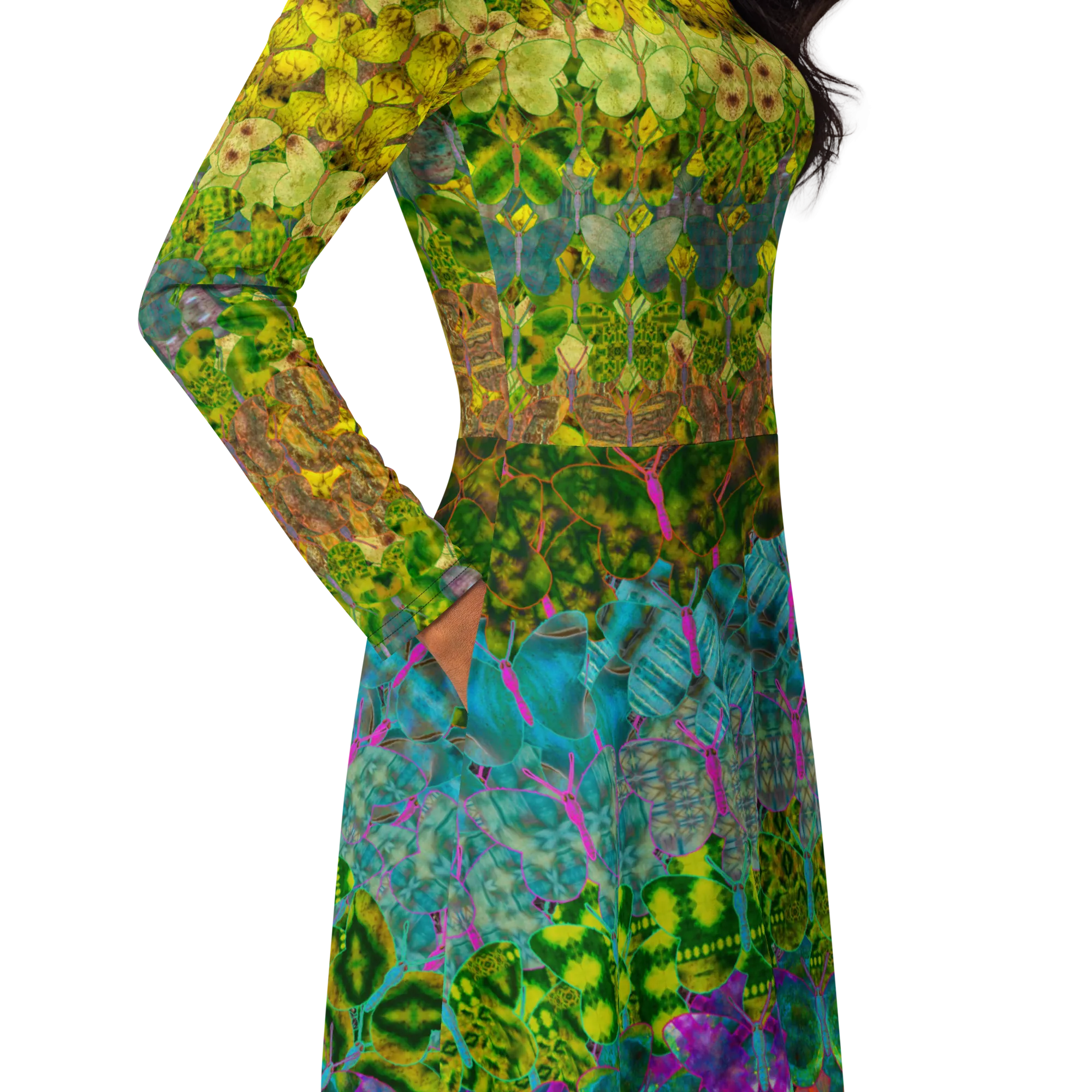 Long Sleeve Midi Dress (Her/Muliebris)(Butterfly Glade Tree Link Pride Stripes) RJSTHS2022 RJS