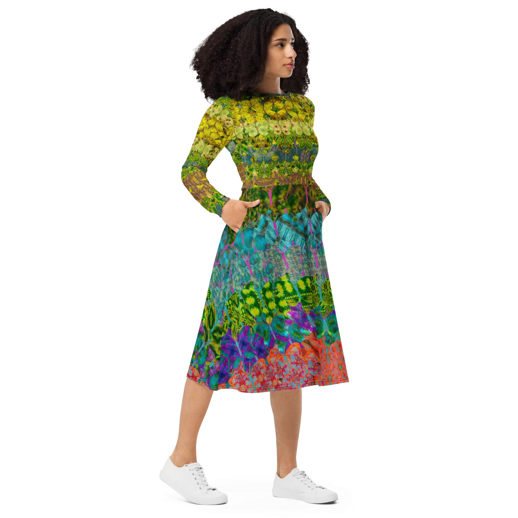 Long Sleeve Midi Dress (Her/Muliebris)(Butterfly Glade Tree Link Pride Stripes) RJSTHS2022 RJS