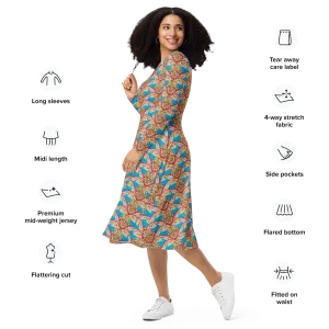 Long Sleeve Midi Dress (Her/Muliebris)(Rind#11 Ouroboros Butterfly Blue Logo) RJSTHS2022 RJS