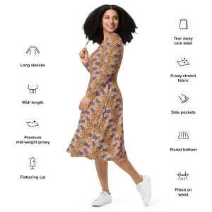Long Sleeve Midi Dress (Her/Muliebris)(Rind#6 Ouroboros Butterfly Purple Logo) RJSTHS2022 RJS