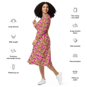 Long Sleeve Midi Dress (Her/Muliebris)(Rind#7 Ouroboros Butterfly Pink Logo) RJSTHS2022 RJS