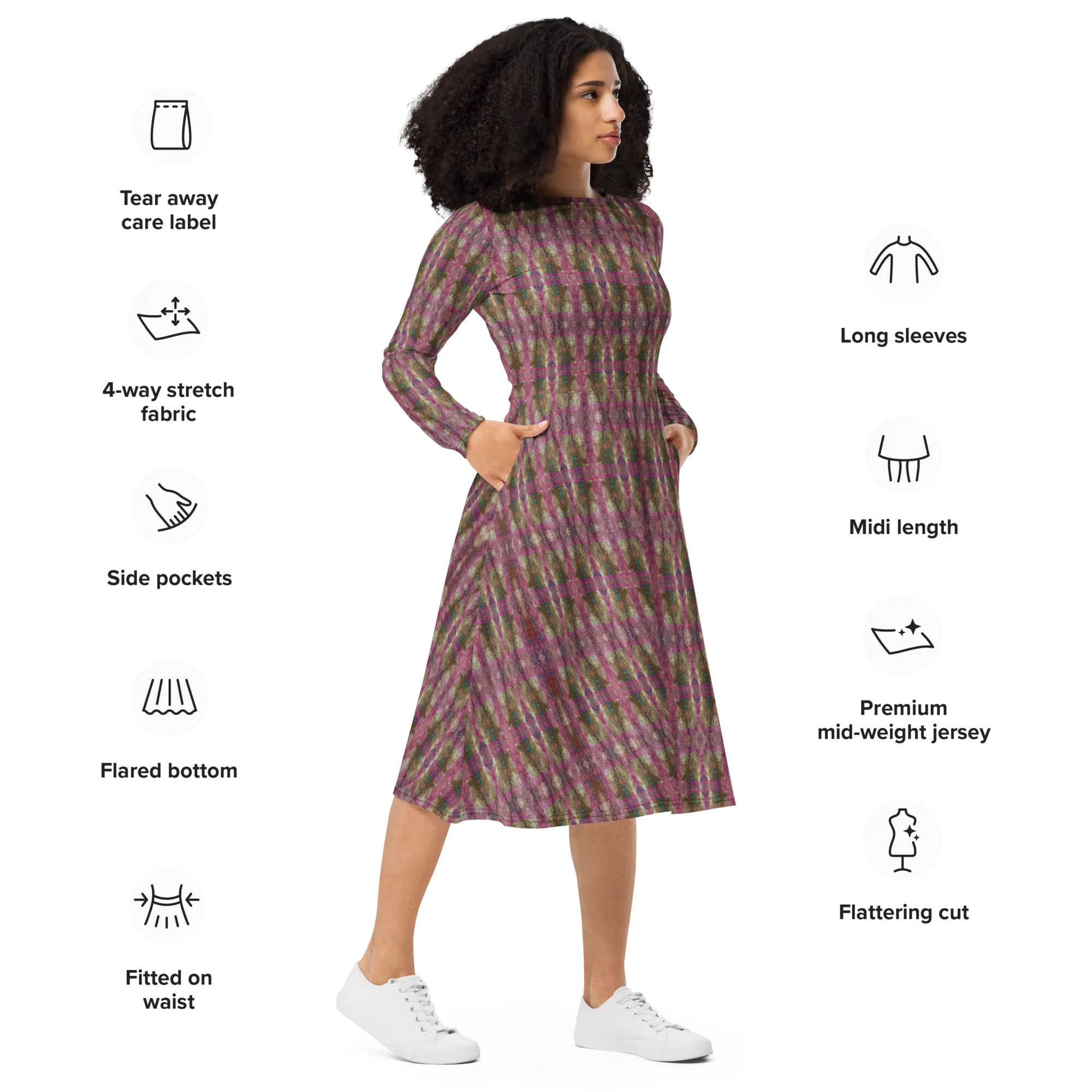 Long Sleeve Midi Dress (Her/Muliebris)(RJSTH@Fabric#6/PINK) RJSTHS2022 RJS