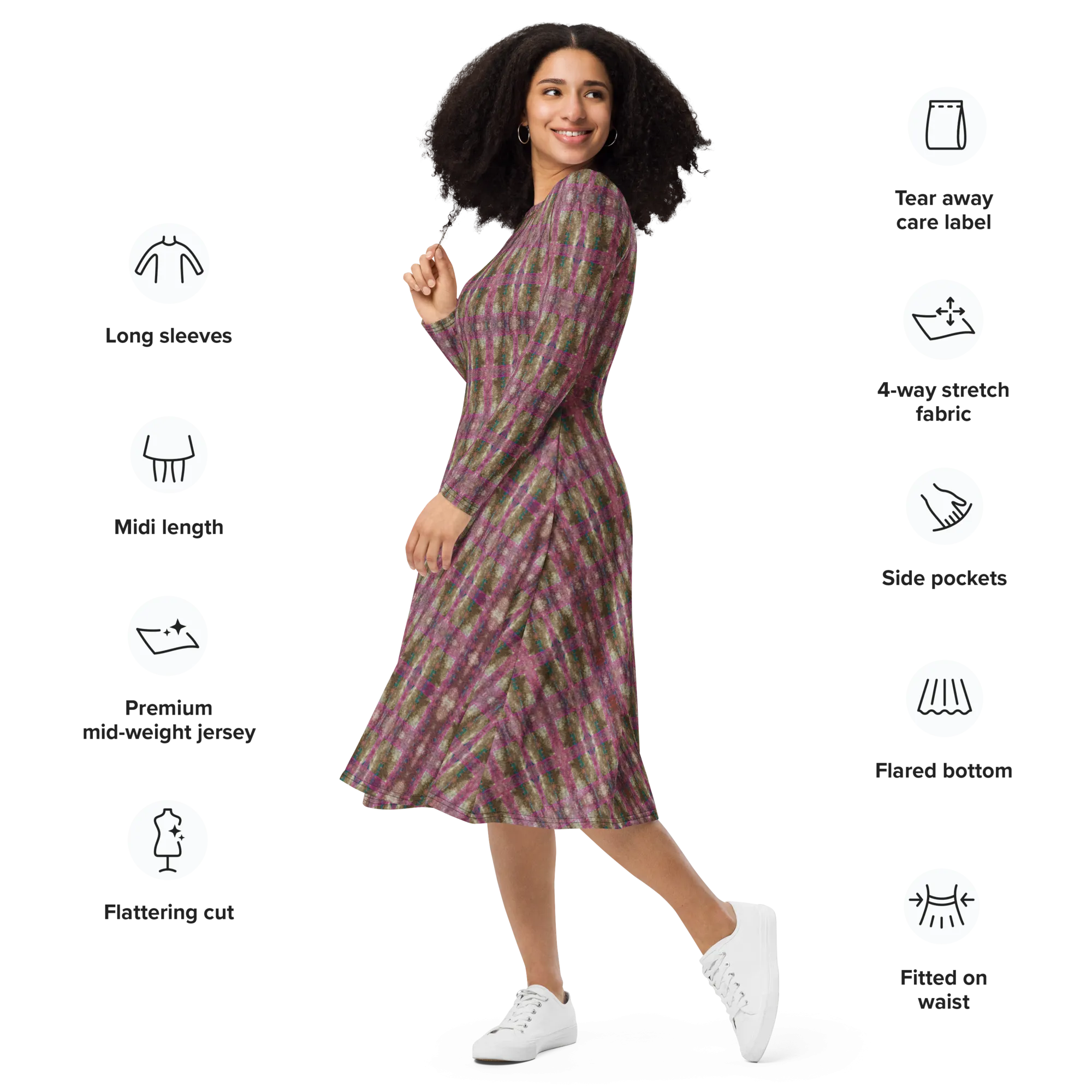 Long Sleeve Midi Dress (Her/Muliebris)(RJSTH@Fabric#6/PINK) RJSTHS2022 RJS