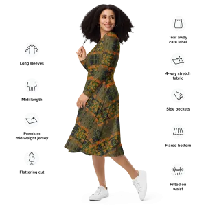 Long Sleeve Midi Dress (Her/Muliebris)(Tree Link WindSong Flower) RJSTH@Fabric#1 RJSTHS2022 RJS