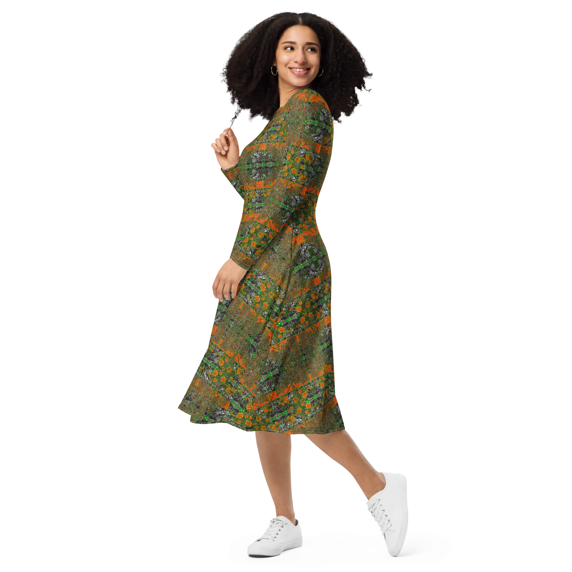 Long Sleeve Midi Dress (Her/Muliebris)(Tree Link WindSong Flower) RJSTH@Fabric#2 RJSTHS2022 RJS