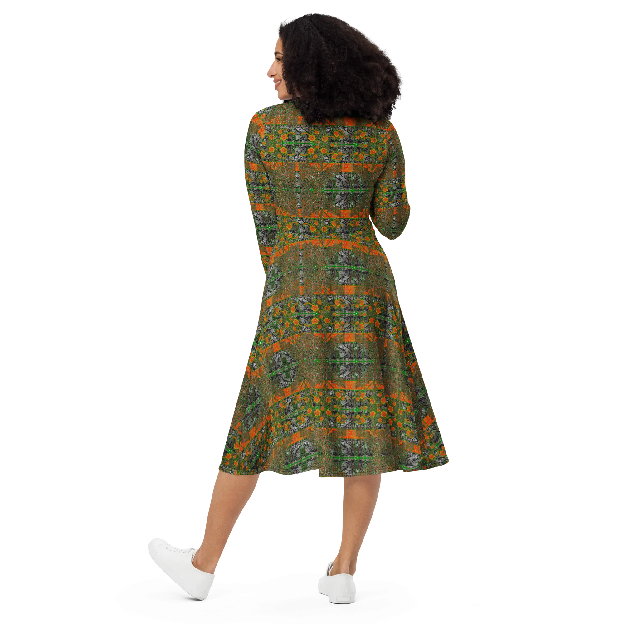 Long Sleeve Midi Dress (Her/Muliebris)(Tree Link WindSong Flower) RJSTH@Fabric#2 RJSTHS2022 RJS