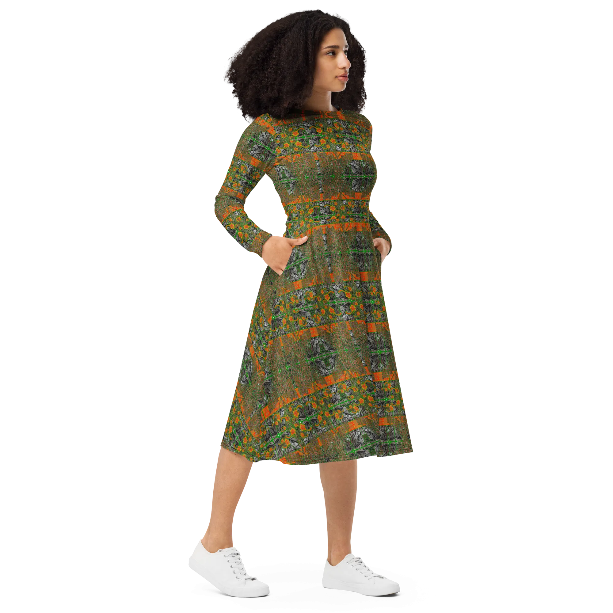 Long Sleeve Midi Dress (Her/Muliebris)(Tree Link WindSong Flower) RJSTH@Fabric#2 RJSTHS2022 RJS