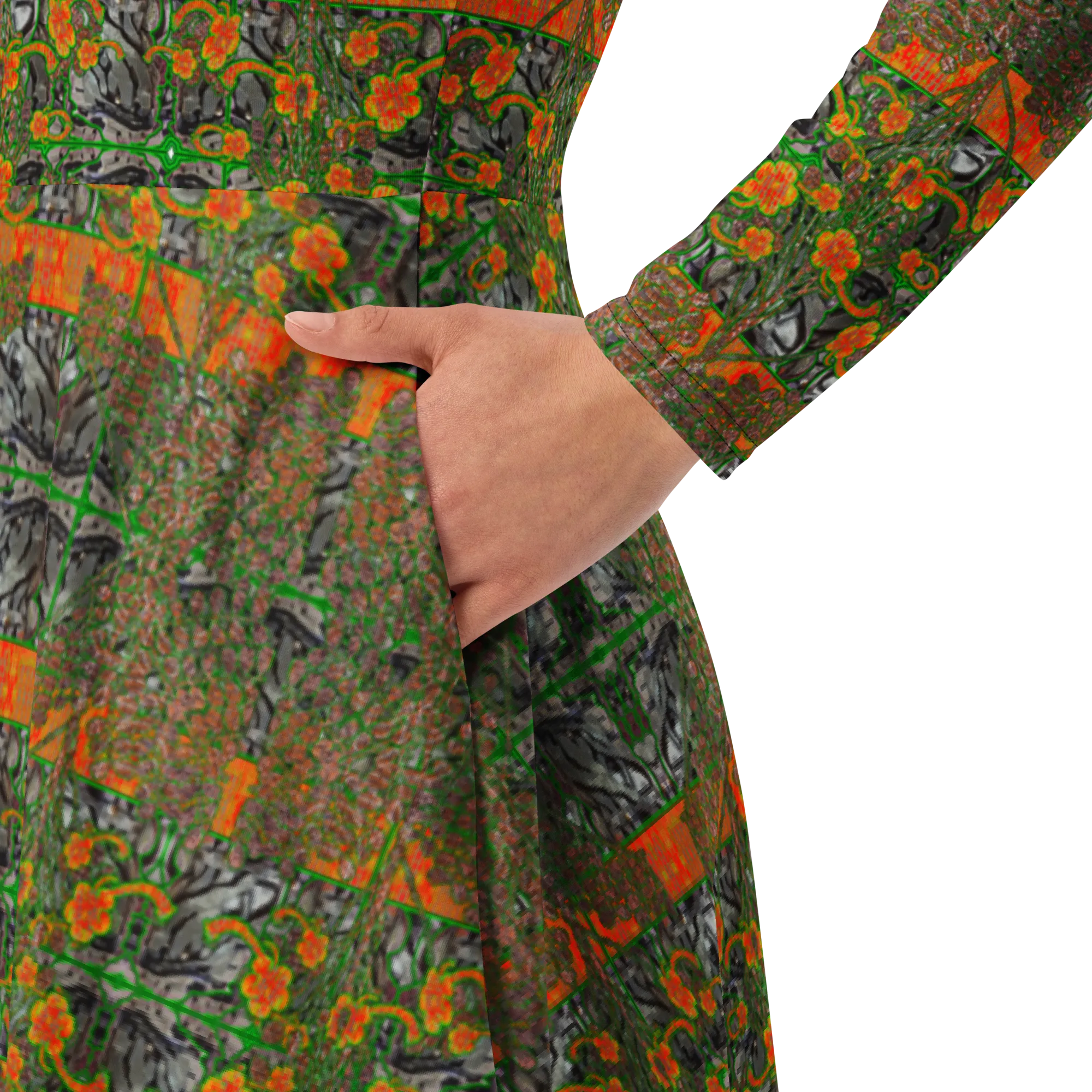 Long Sleeve Midi Dress (Her/Muliebris)(Tree Link WindSong Flower) RJSTH@Fabric#2 RJSTHS2022 RJS