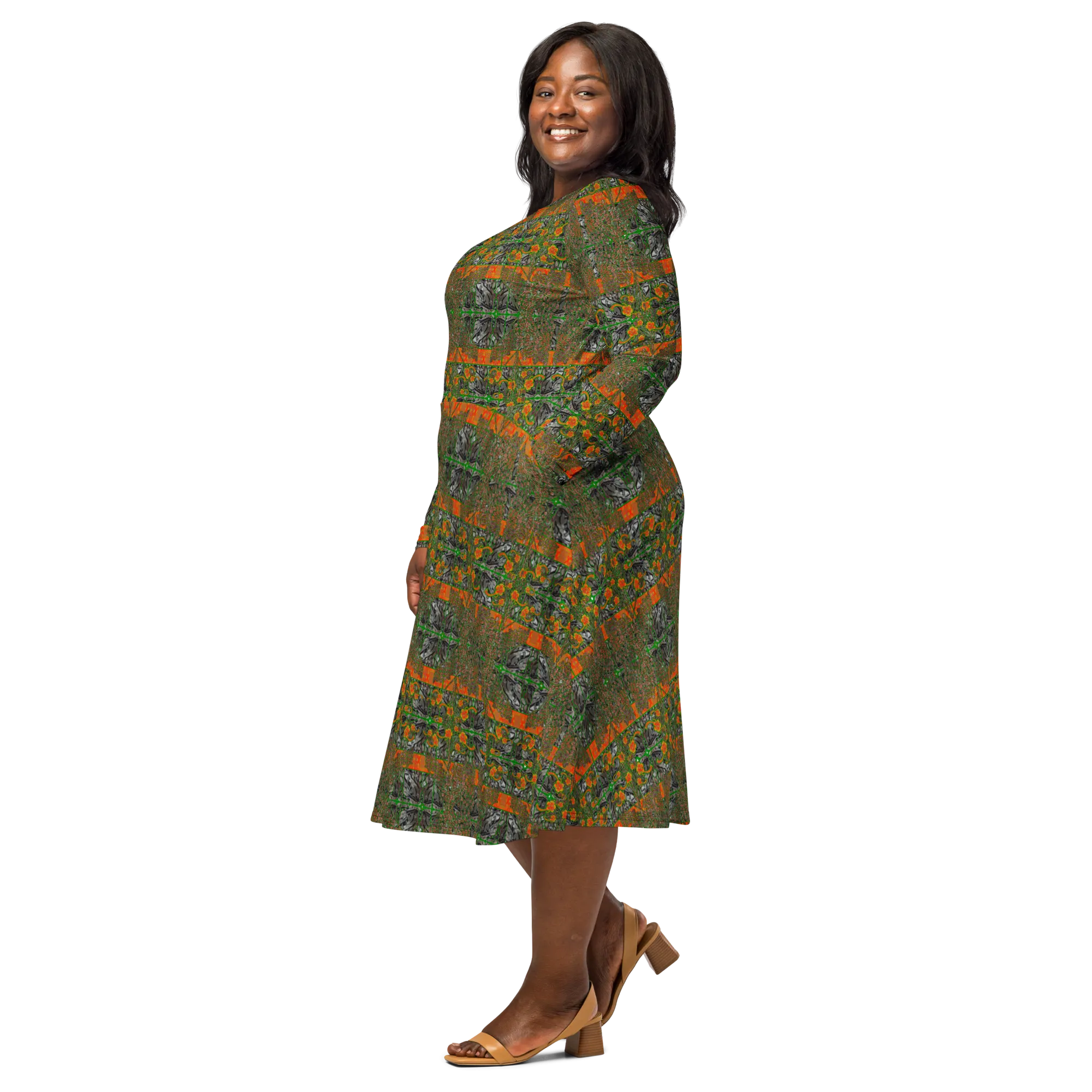 Long Sleeve Midi Dress (Her/Muliebris)(Tree Link WindSong Flower) RJSTH@Fabric#2 RJSTHS2022 RJS