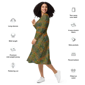 Long Sleeve Midi Dress (Her/Muliebris)(Tree Link WindSong Flower) RJSTH@Fabric#2 RJSTHS2022 RJS