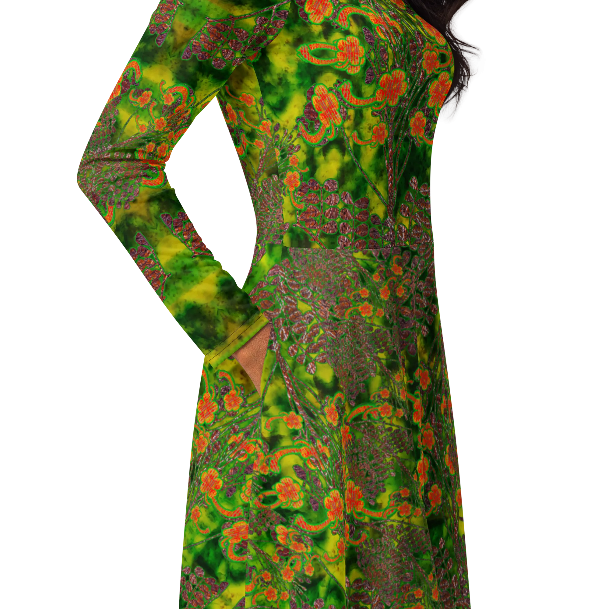Long Sleeve Midi Dress (Her/Muliebris)(WindSong Flower) RJSTH@Fabric#3 RJSTHS2022 RJS