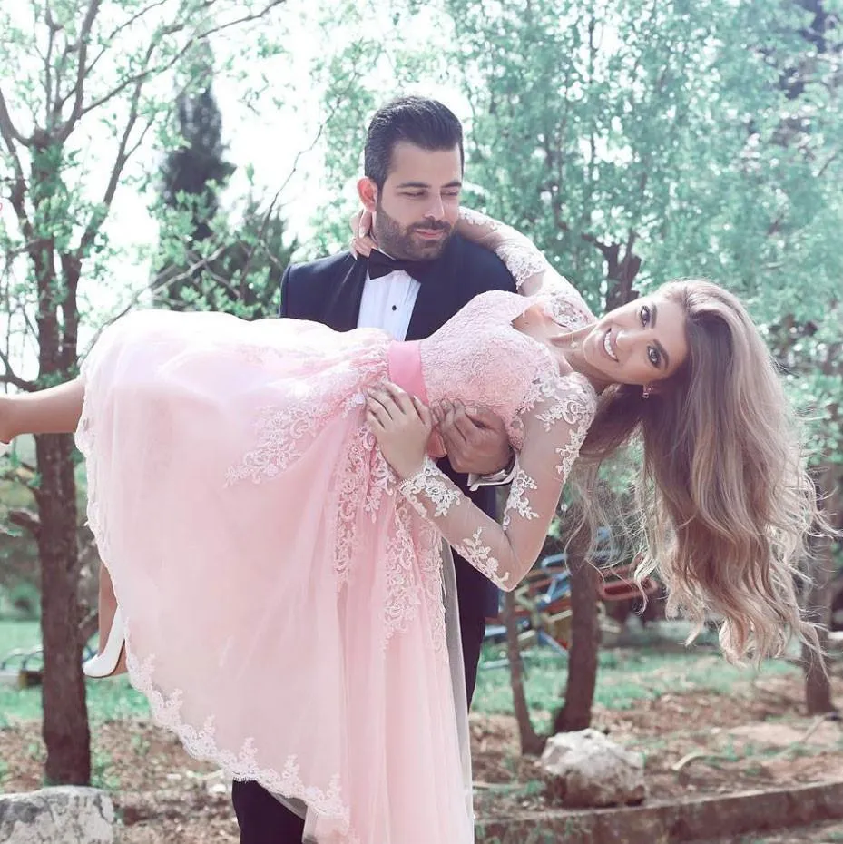 Long Sleeve Pink Lace Short Cheap Homecoming Dresses Online, BDY0270