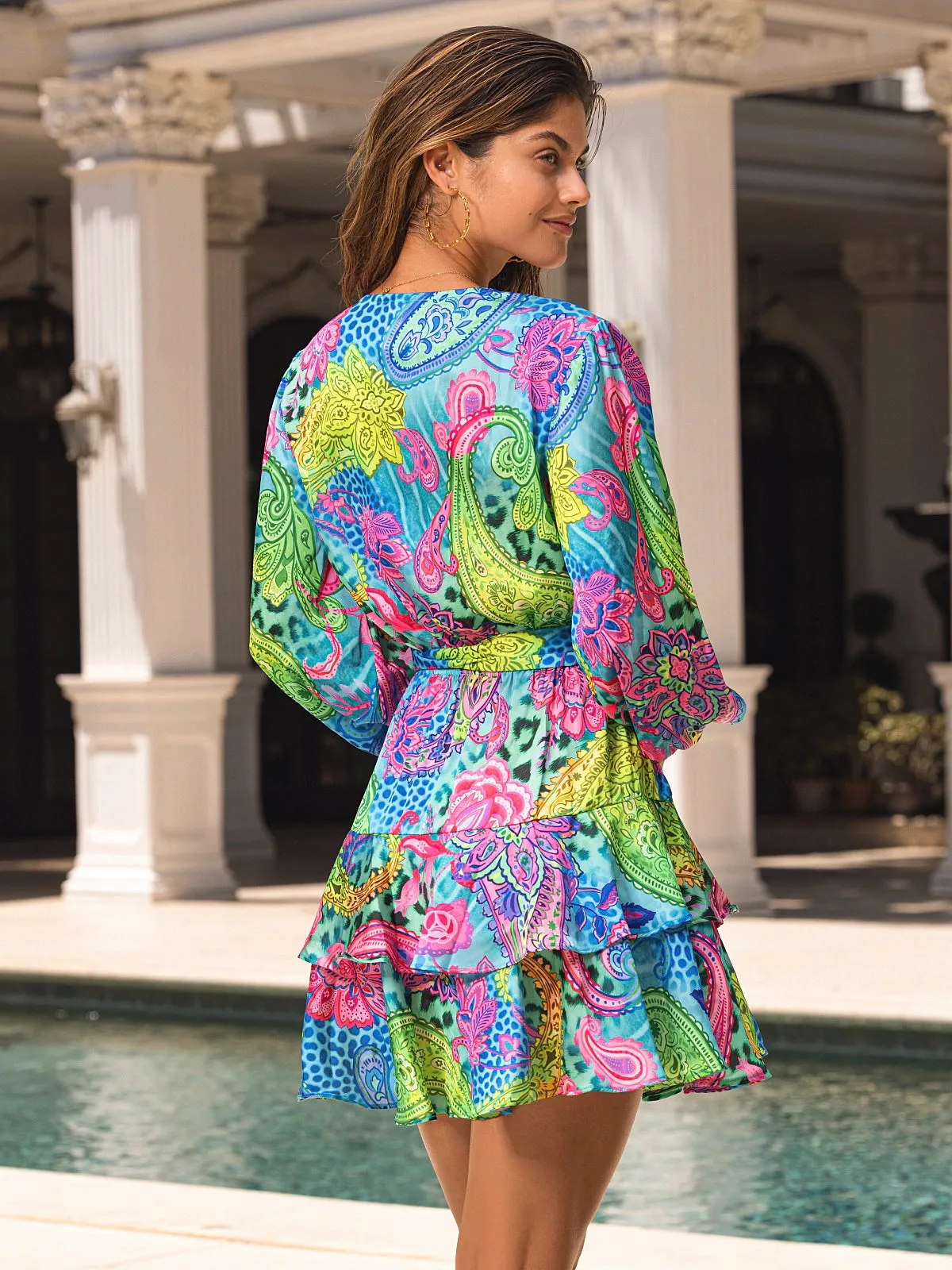 Long Sleeve Tiered Ruffle Mini Dress