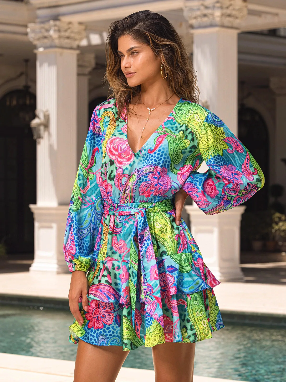 Long Sleeve Tiered Ruffle Mini Dress
