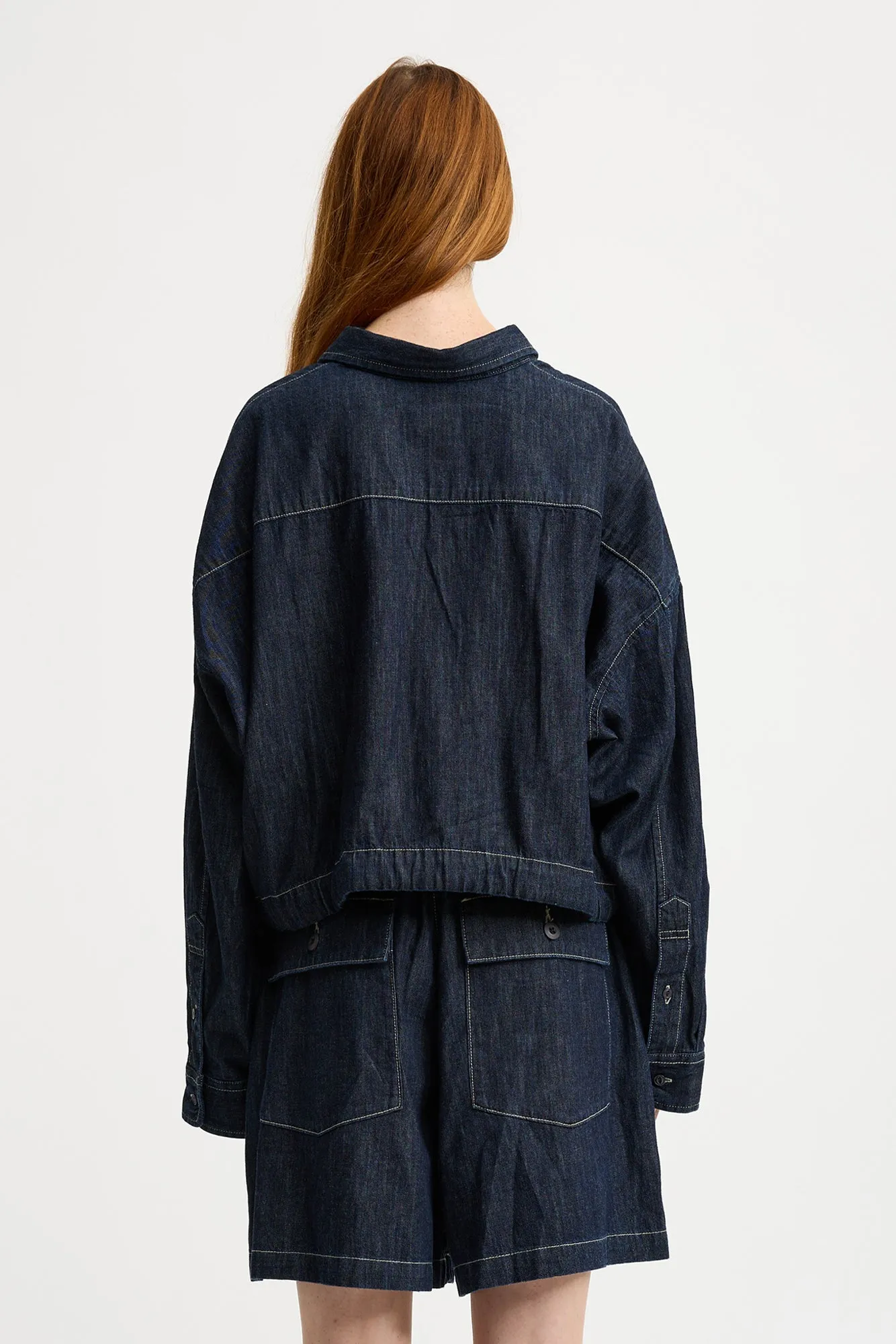 Long Sleeved Front Tie Shirt - Drapey Rinse Indigo