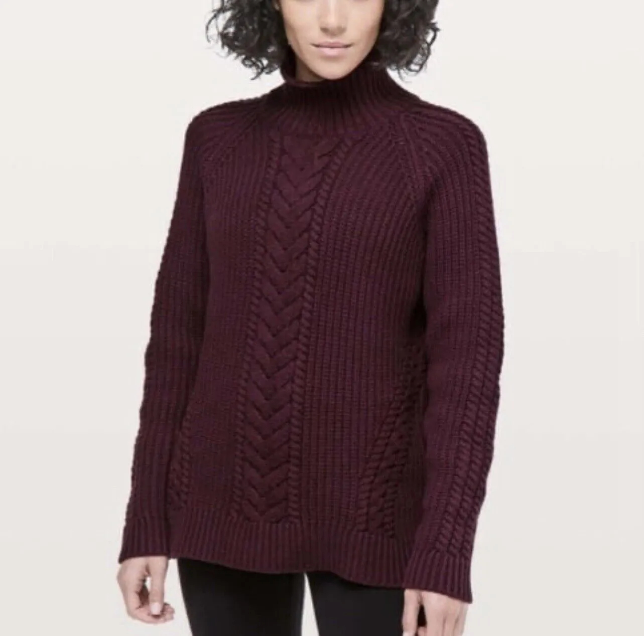 LULULEMON Bring The Cozy Home Cable Knit Oversized Burgundy Sweater