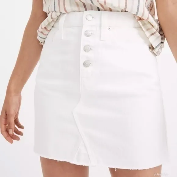 Madewell Rigid Denim A-Line Mini Skirt in Tile White: Button-Front Edition 26