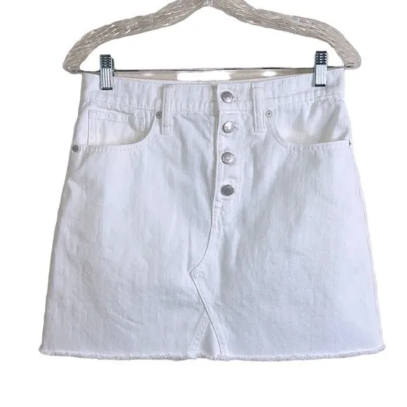 Madewell Rigid Denim A-Line Mini Skirt in Tile White: Button-Front Edition 26