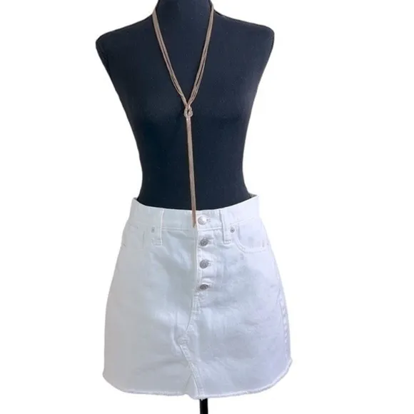 Madewell Rigid Denim A-Line Mini Skirt in Tile White: Button-Front Edition 26