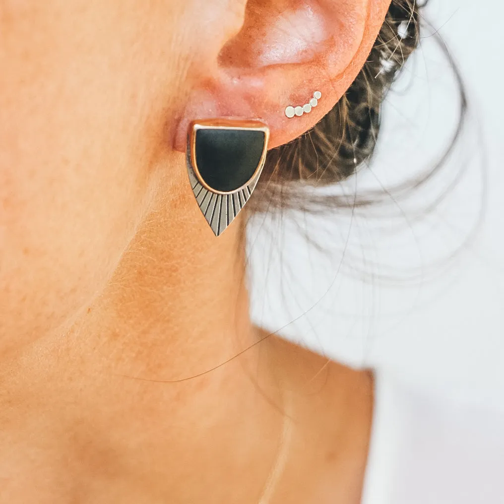 Matte Obsidian Fan Studs - Mixed Metals