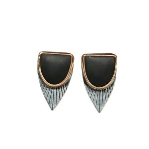 Matte Obsidian Fan Studs - Mixed Metals