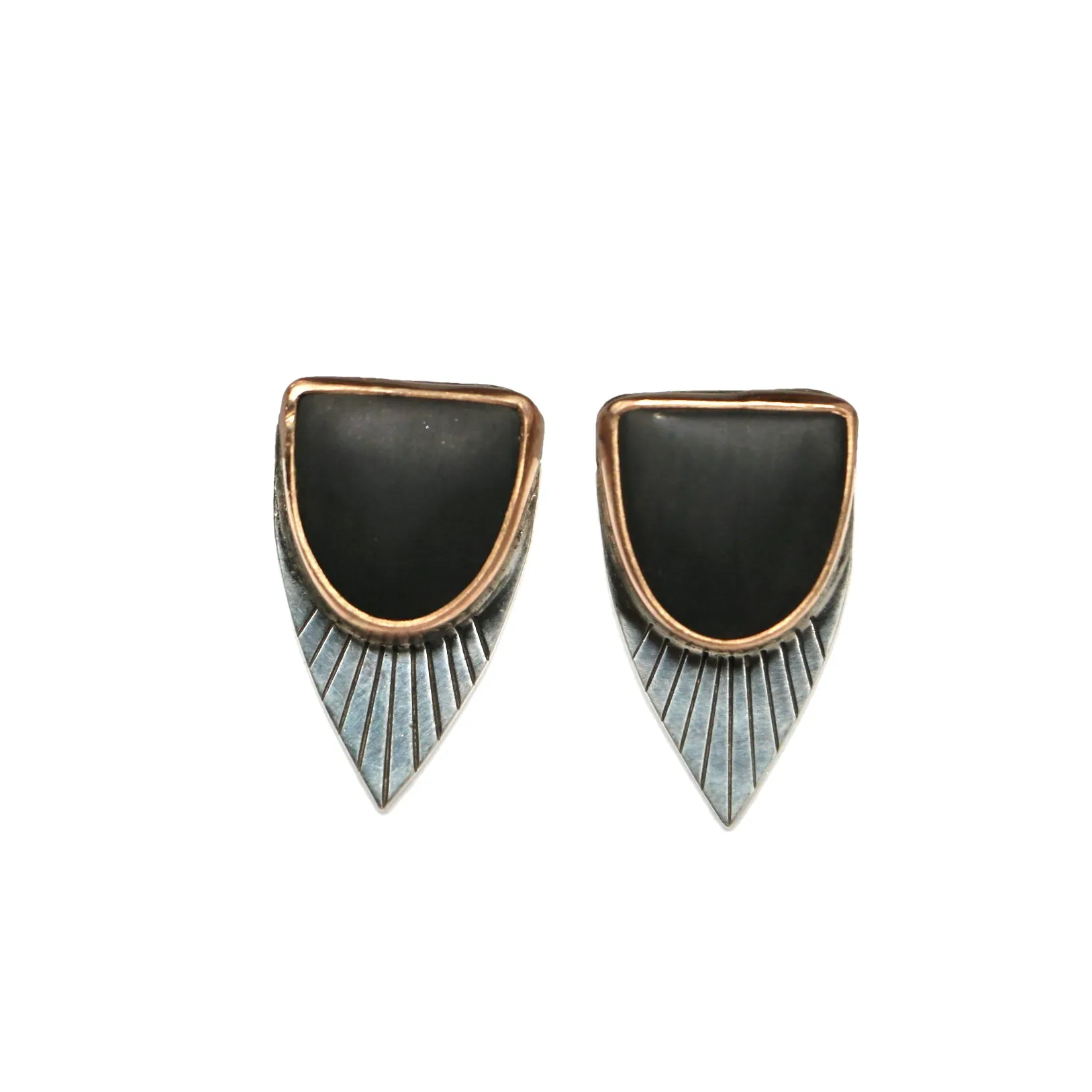 Matte Obsidian Fan Studs - Mixed Metals