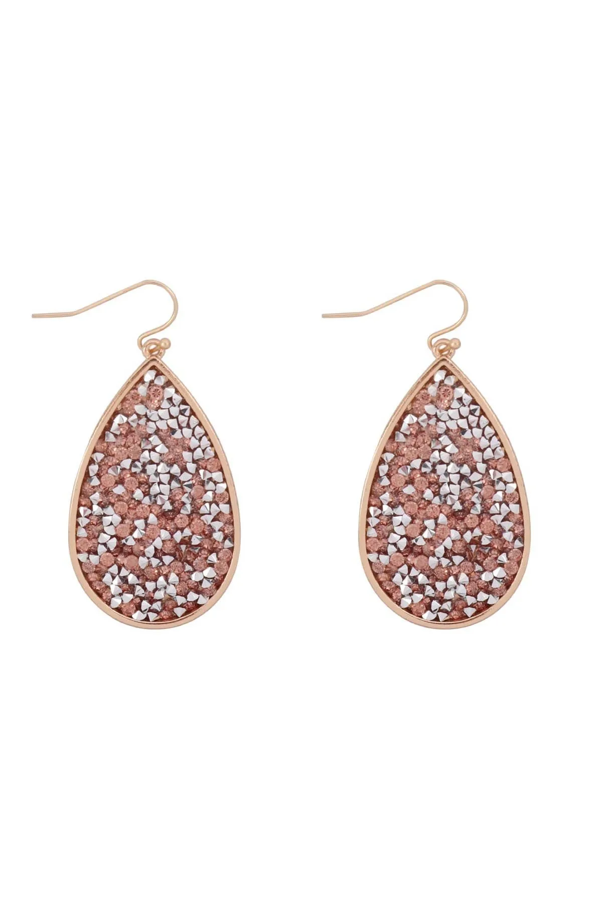 ME10311 - GLITTER FACETED STONE TEARDROP EARRINGS