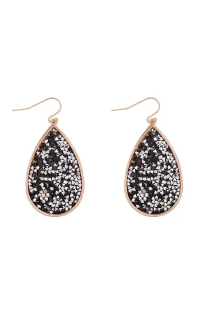 ME10311 - GLITTER FACETED STONE TEARDROP EARRINGS