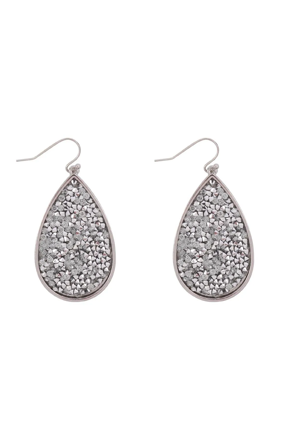ME10311 - GLITTER FACETED STONE TEARDROP EARRINGS